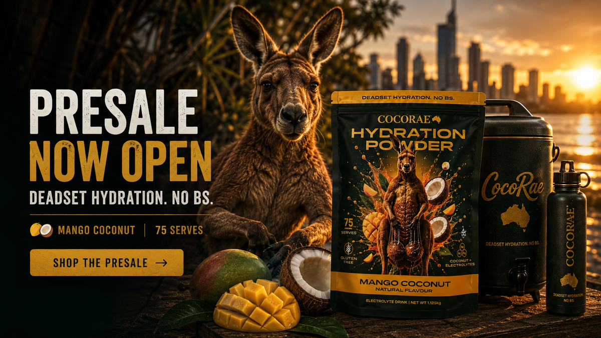 CocoRae Australia. Coconut + Electrolytes Hydration Blend - Mango Coconut